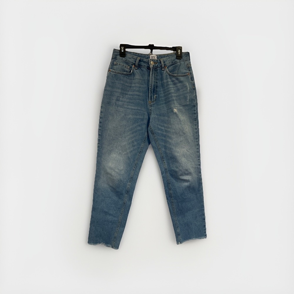 Womens BDG Mom Jeans 28 Blue High Rise Straight Distressed Raw Hem Denim 90's